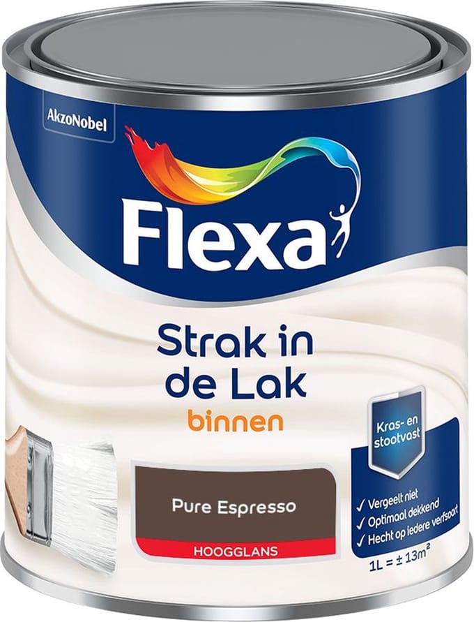 Flexa - Strak In De Lak Binnenlak Hoogglans - Pure Espresso - Mengverf - 1 L