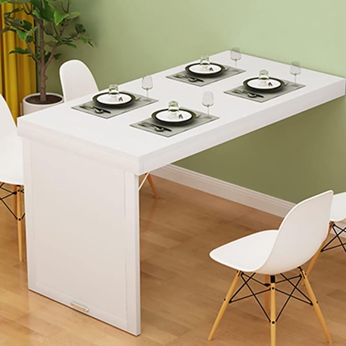 Opklapbare Wandtafel - Zwevend Bureau - Ruimtebesparend Werken - Stabiele Driehoekige Beugel - 70 kg Belasting - Wit