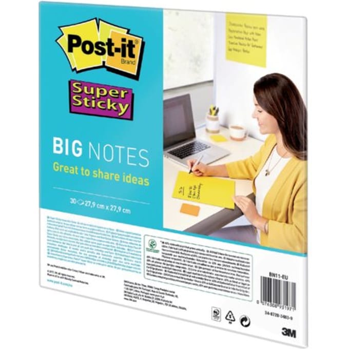 Memoblok post-it super sticky big notes bn11-eu Geel 279x279mm 30 vel