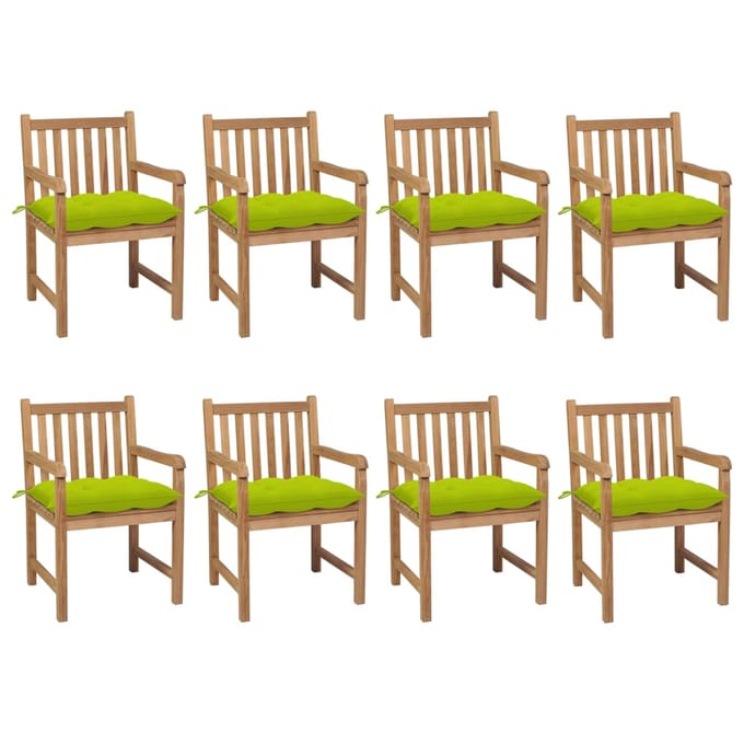 vidaXL - Tuinstoelen - 8 - st - met - heldergroene - kussens - massief - teakhout