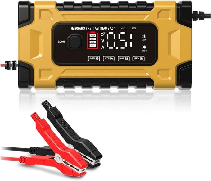 Acculader - Batterijlader - Voertuigonderhoud - Microprocessorbesturing - 12V 10A 24V 5A - Geel