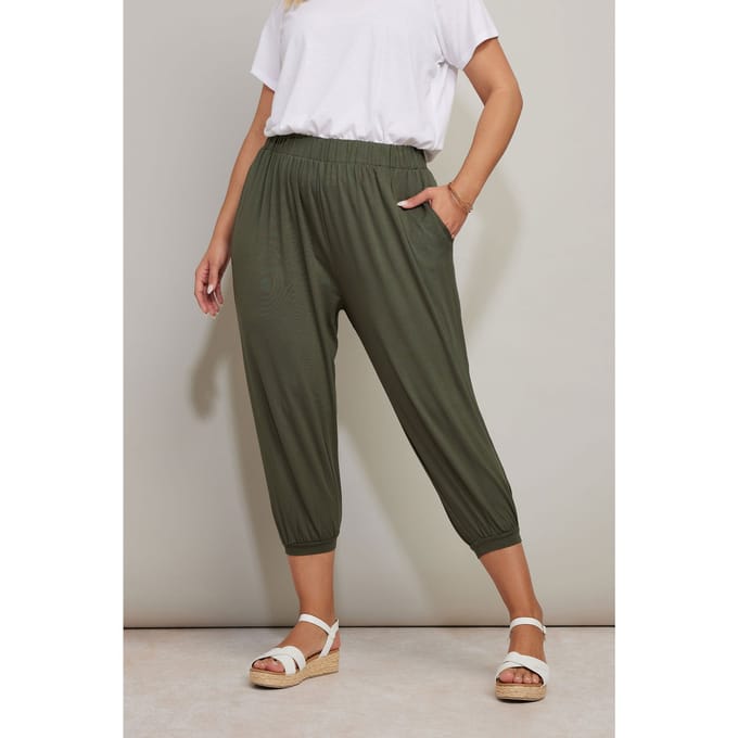 Yours Cropped Harembroek Van Jersey In Kakigroen Size 48