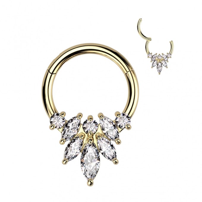 Piercing PVD flower marquise ring 1.2x8 - goud - LMPiercings