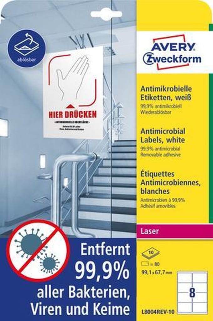 Avery Etiketten Zweckform Antibacterie 99,1 Mm Wit 80 Stuks