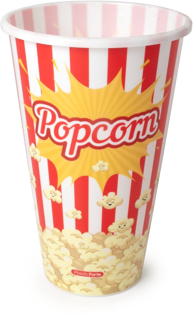 Plasticforte Popcorn bak - rood/wit retro print - kunststof - 12 x 18 cm - 1 liter - herbruikbaar