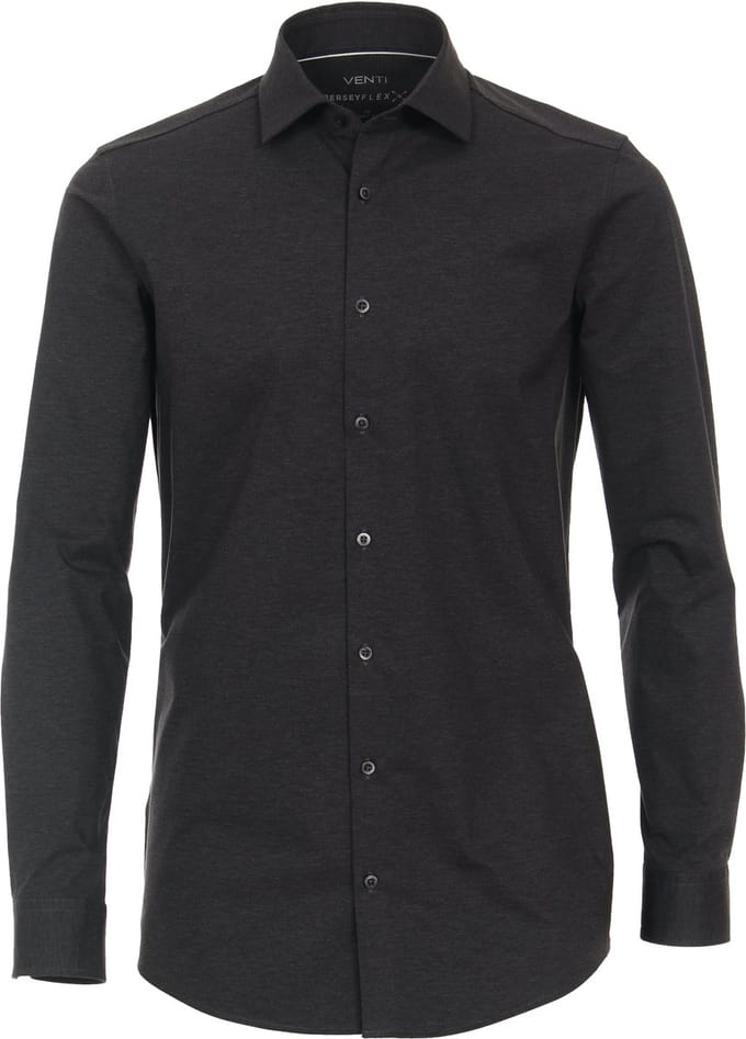 VENTI modern fit overhemd - jersey - antraciet - Strijkvriendelijk - Boordmaat: 43