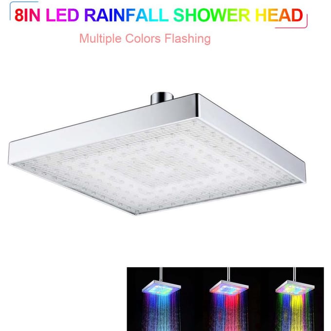 12 Inch LED Matzwart Vierkant Regendouche Hogedruk Waterval Verstelbare Vaste Douchekop Multiple Colors LED zilver