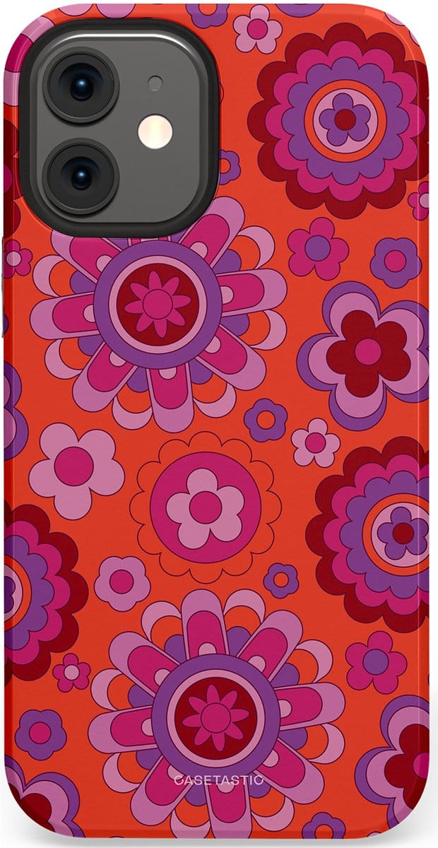 Casetastic hoesje geschikt voor Apple iPhone 12 Mini - Dubbellaagse bescherming - Retro warmte - Fashion Case - Rood Lavendel Roze