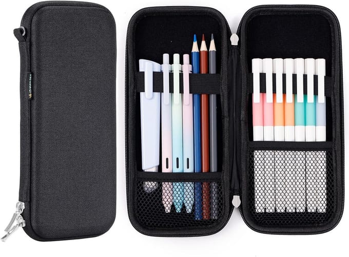Hard Potlood Case Box voor Audlts,Duurzame Pen Draagtas met Ritssluiting Zwart...