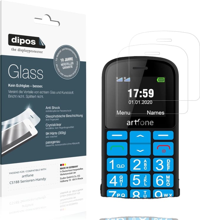 dipos – 2x Pantserfolie geschikt voor artfone CS188 Senioren-Handy | 9H Screenprotector