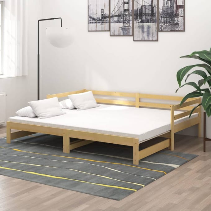 vidaXL - Slaapbank - uitschuifbaar - massief - grenenhout - 2x(90x200) - cm