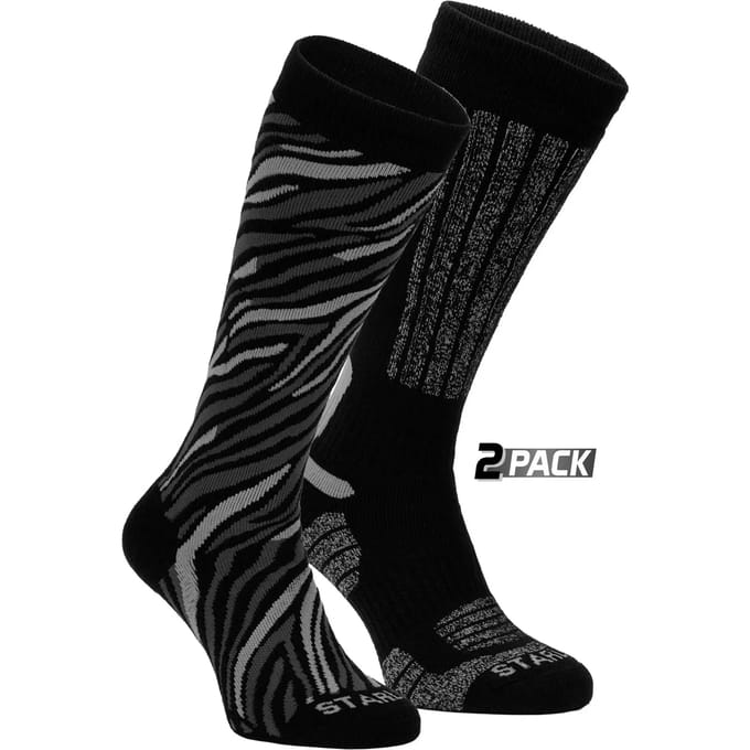 Starling Skisokken Dames - 2-pack - Maat 39/42 - Zwart - Effen/Tijgerprint