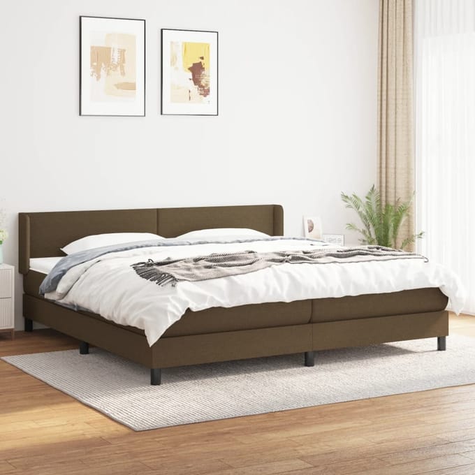 vidaXL - Boxspring - met - matras - stof - donkerbruin - 200x200 - cm