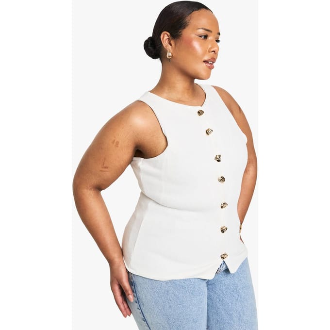 boohoo Dames PLUS GEBREIDE VEST MET KNOOPSLUITING | Ecru | Maat: 44