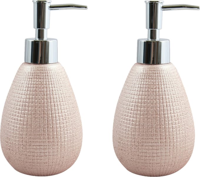 MSV Zeeppompje/dispenser - 2x - Shanghai - keramiek - rose goud - 8 x 17 cm - 260 ml