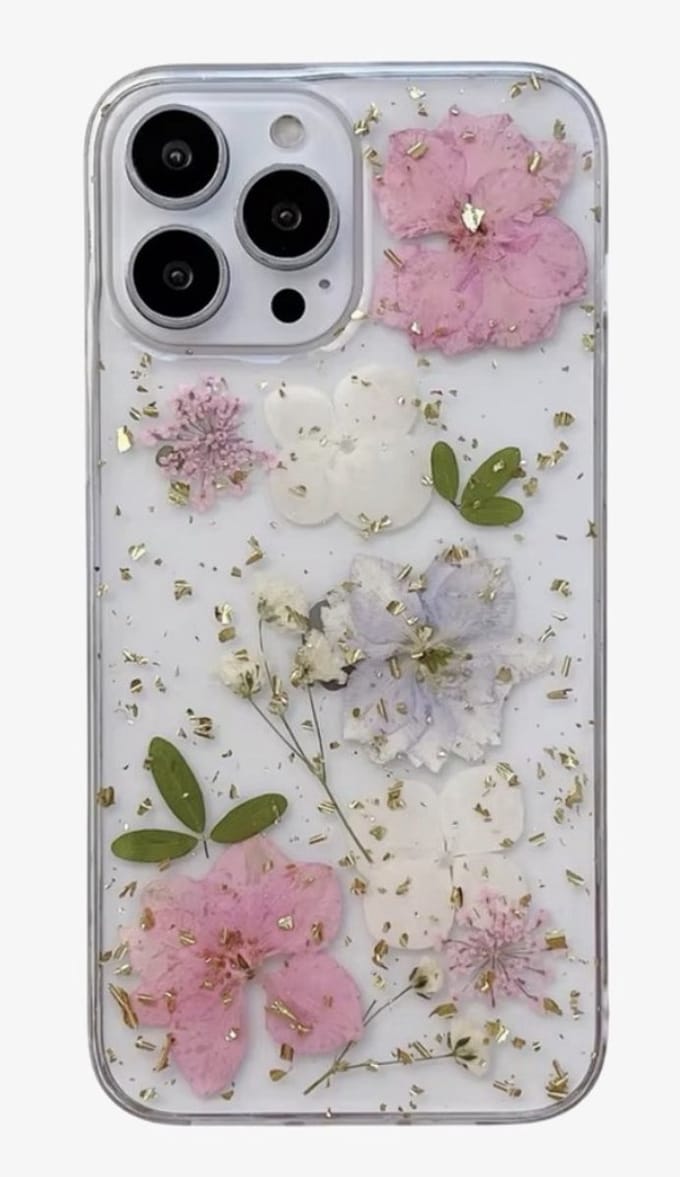 Schattig Iphone 15 telefoonhoesje met droogbloemen