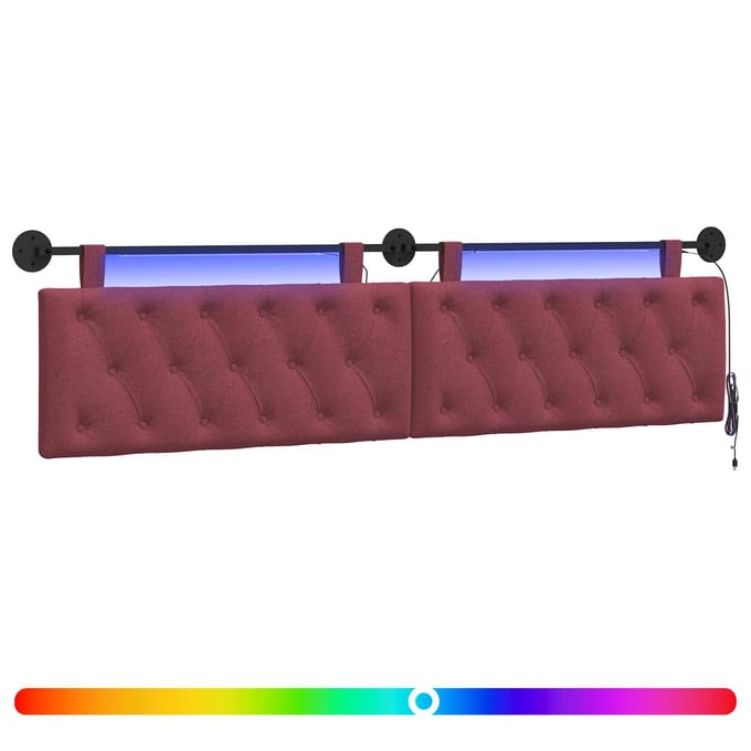 vidaXL - Hangend - hoofdbord - Met - LED-verlichting - Wijnrood - Stof