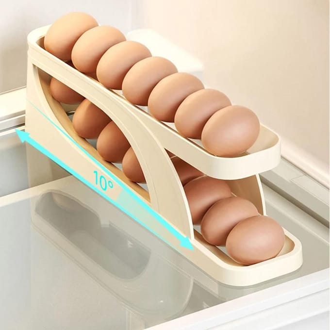 Automatische scrollende eierrekhouder Opbergdoos Eiermand Container Organizer Rolldown koelkast Eierdispenser voor keuken beige