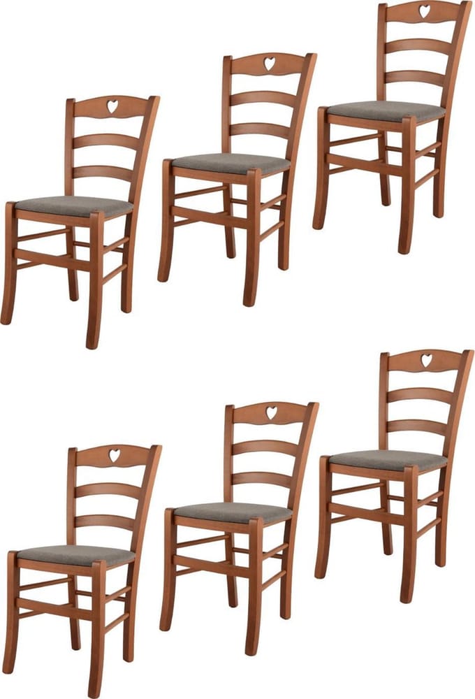 Tommychairs Cuore - Eetkamerstoelen - Set van 6 - Kersenhout - Stof