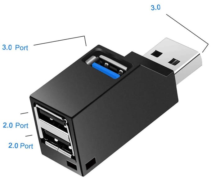 Oneay USB 3.0 3-poorts hub (2 USB 2.0 + USB 3.0), datahub voor pc's en andere USB 3.0-compatibele apparaten