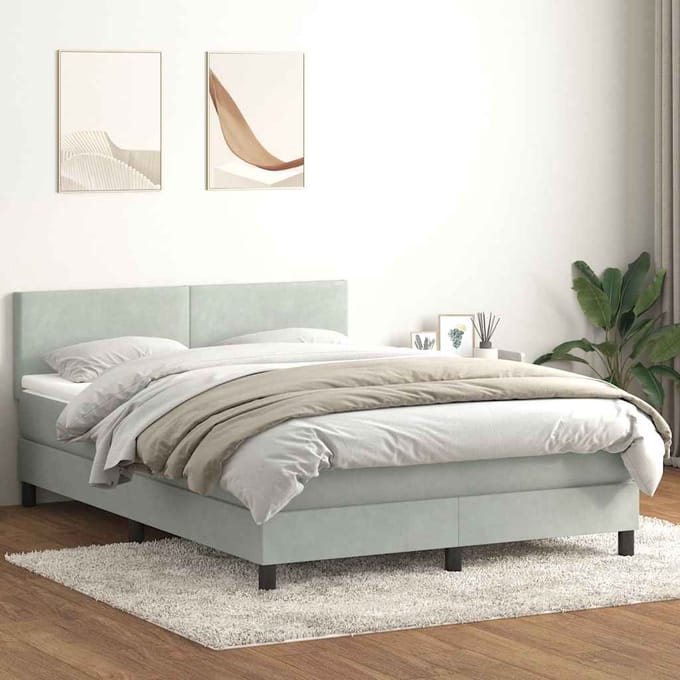 vidaXL - Boxspring - met - matras - fluweel - lichtgrijs - 160x220 - cm