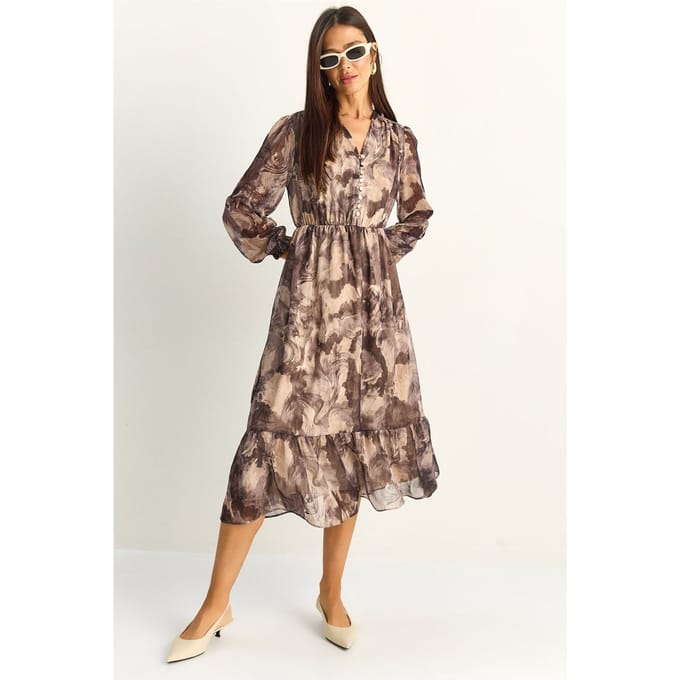 Paisley V-hals Midi-jurk