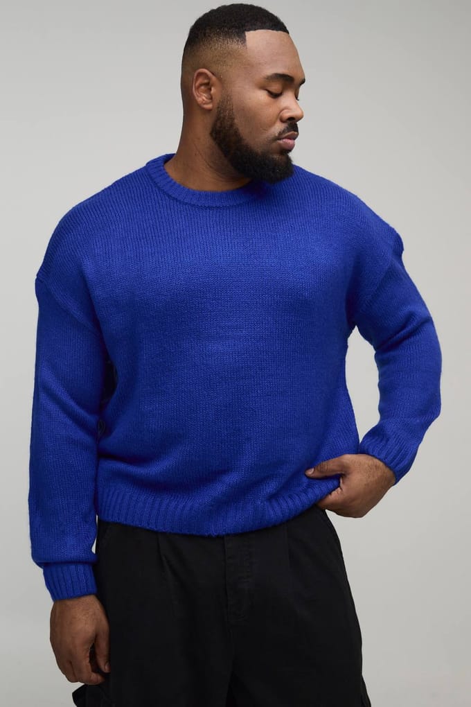Plus Basic Boxy Fit Geborstelde Gebreide Trui | Cobalt | Size 2XL