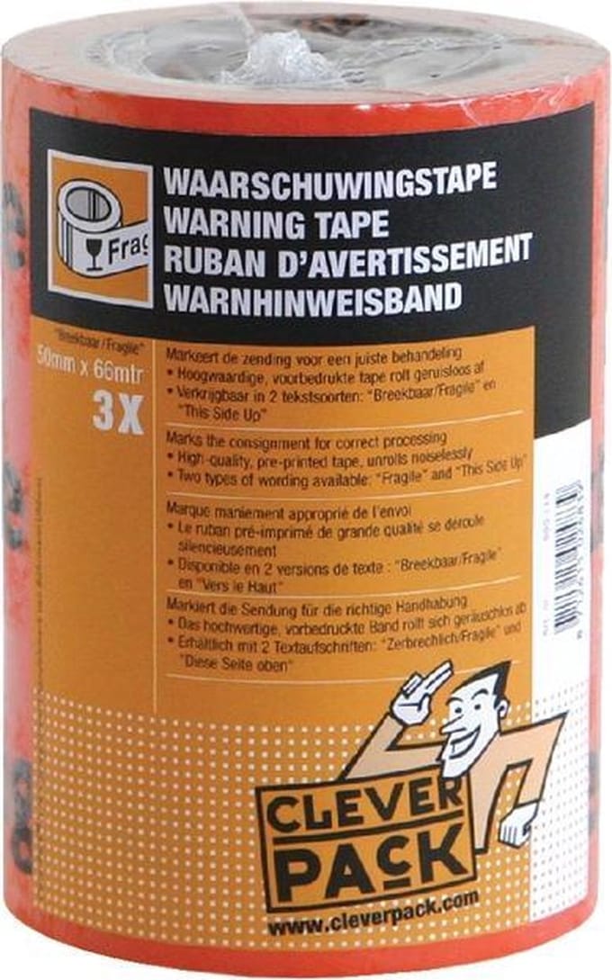 3 x Verpakkingstape CleverPack "BREEKBAAR" 50mmx66m PP oranje/zwart