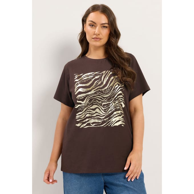 Yours Chocoladebruin Tshirt Met Zebrafolie Size 42