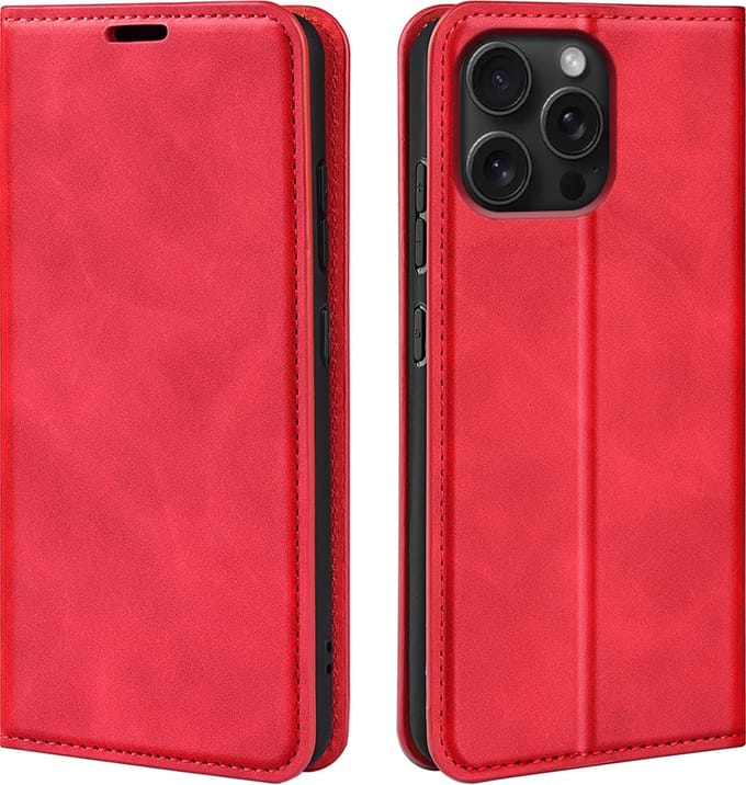 MobyDefend Hoesje - Geschikt voor iPhone 16 Pro Max - Luxe Wallet Bookcase (Magnetische Sluiting) - Rood