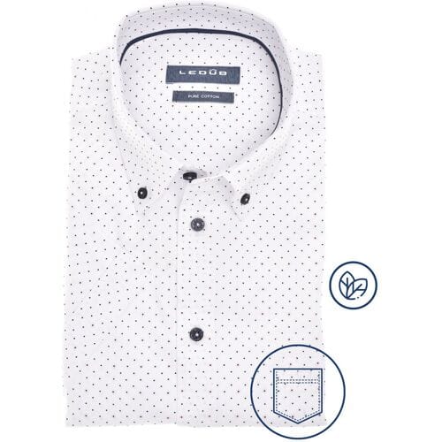 Ledûb Overhemd Allover Fine Dot Star Pattern Short Sleeve Wit-Navy / male