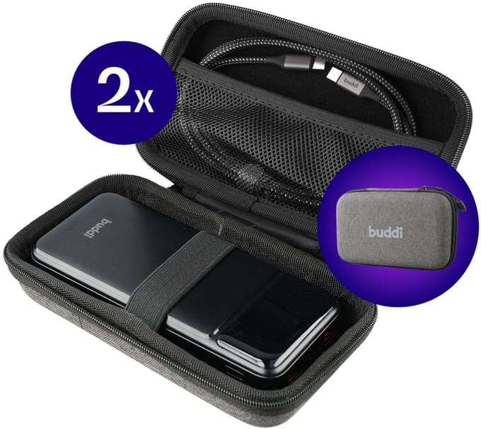 2-Pack Buddi Sorted Powerbank Hoes - Kabel Organizer Tas - Harde Schijf Draagtas - Compact - 17x10x4cm - Grijs - Small