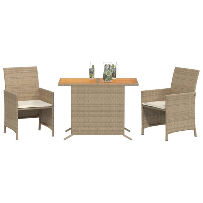 vidaXL - 3-delige - Bistroset - met - kussens - poly - rattan - beige