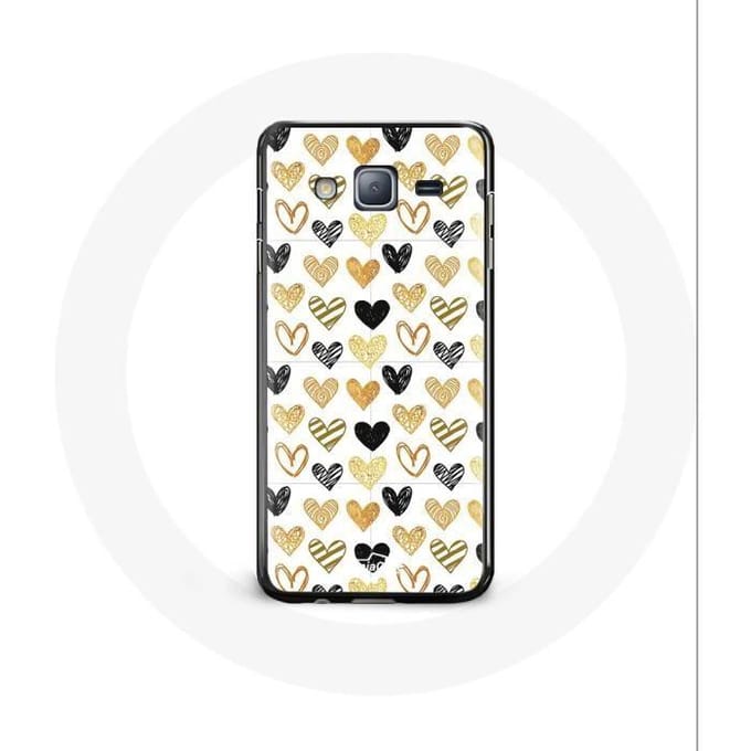 Coque pour Samsung Galaxy j3 2016 Fond de texture abstraite coeurs noir jaune et gris