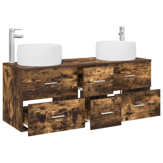 vidaXL - Badkamerkast - set - 3 - st - Gerookt - eiken - 129 - x - 44,5 - x - 80 - cm