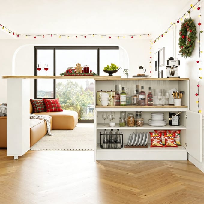 REDOM Draaibaar barmeubel 360° 90x45x100 cm van MDF en glas, wit, met schuifdeur, multifunctioneel ontwerp