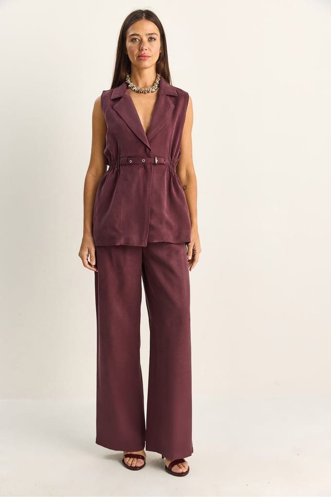 Hoge Taille Wijde Pijpen Co-ord Set met Jasje Kraag
