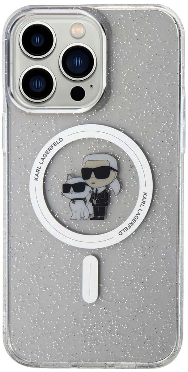MagSafe-hoesje voor Apple iPhone 15 Pro Max, Karl Lagerfeld, Glitter Karl & Choupette, Transparant