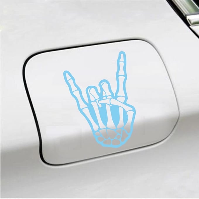 Bumpersticker - Rock N Roll Skelet - 10 X 14,4 - Licht Blauw