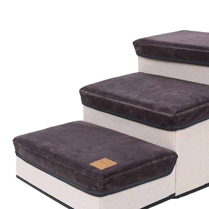 Opvouwbare ladder voor honden, zacht en elastisch, grote capaciteit, 3 opbergdozen, puppy-klimtrappen voor grijs