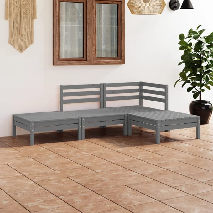 vidaXL - 4-delige - Loungeset - massief - grenenhout - grijs