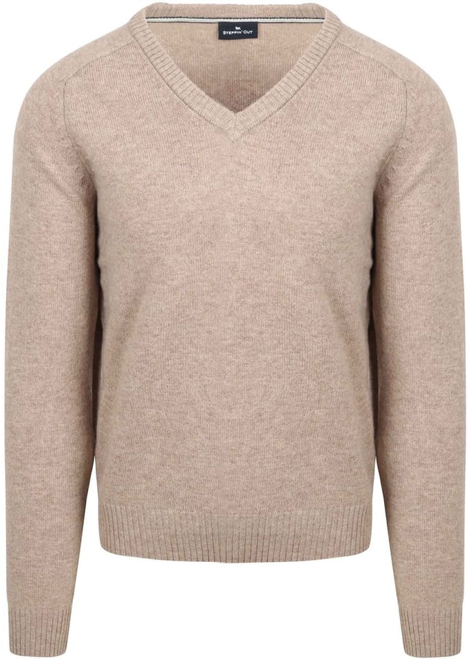 Steppin' Out Trui V-hals Lamswol Beige - Maat XL - Heren