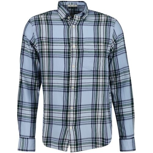 Gant Overhemd Flanel Ruit Blauw - Maat L - Heren - Overhemden Casual