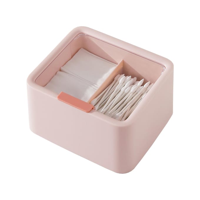 Cosmetische Opbergdoos Plastic Stofdicht Dubbele Vakken Make-up Container met Deksel voor Make-up Watten roze