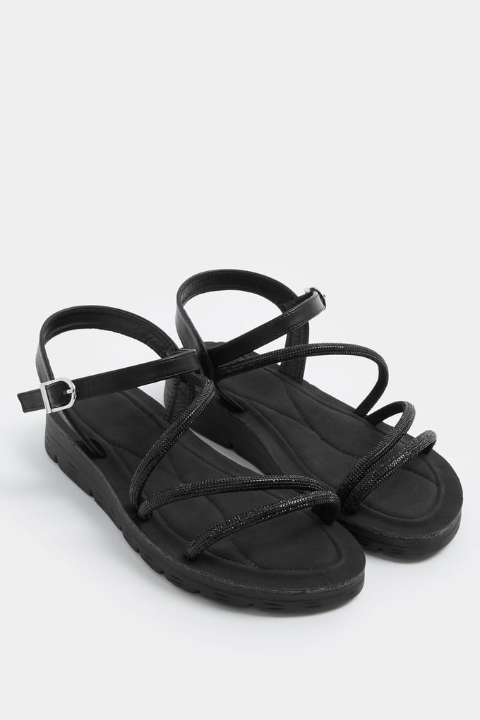 Yours Zwarte Comfortabele Sandalen Met Glitter In Extra Brede Eeepasvormsize 41EEE