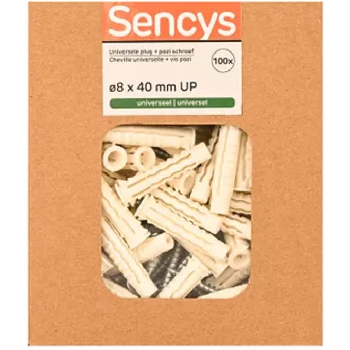 Sencys Universele Plug Kunststof - Diam. 8x40mm - 100 Stuks
