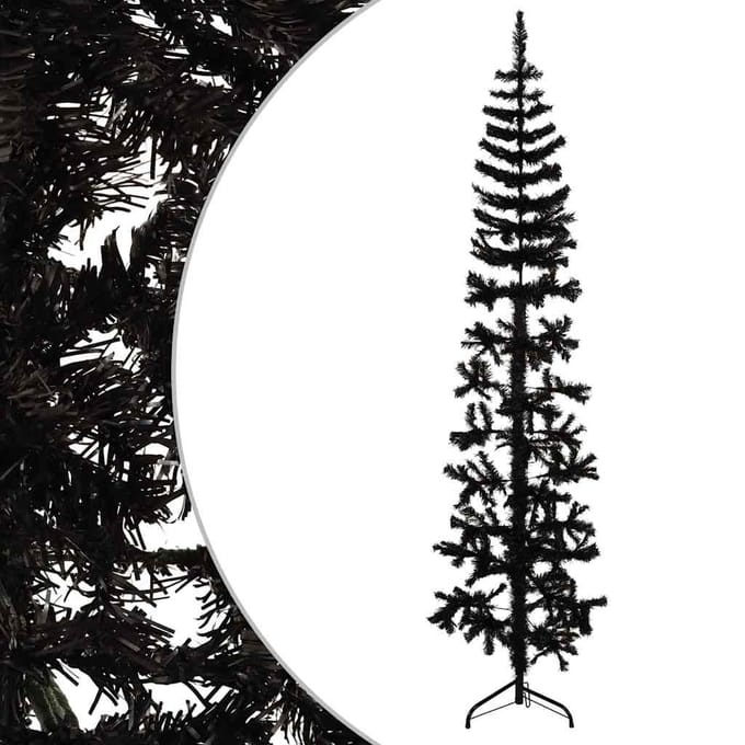 vidaXL - Kunstkerstboom - half - met - standaard - smal - 210 - cm - zwart