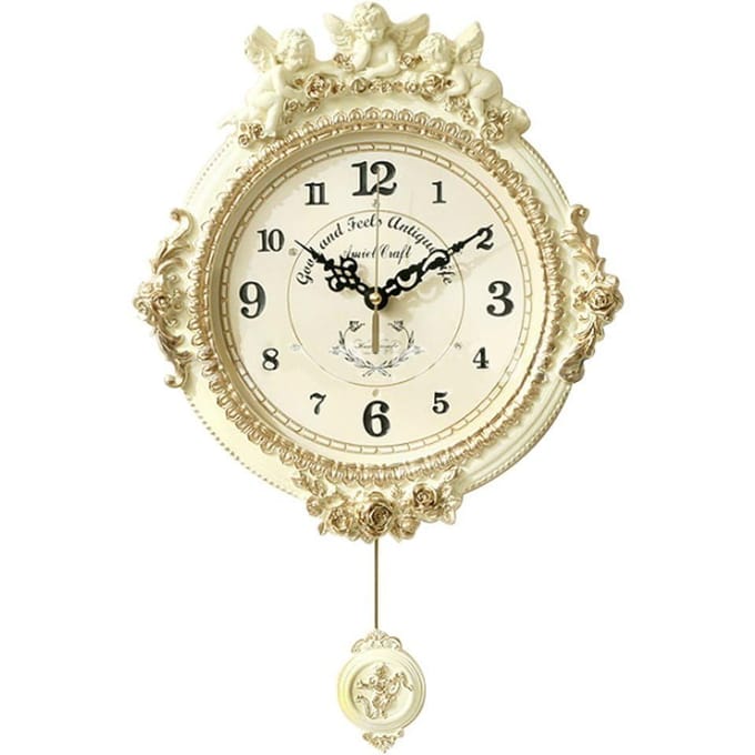 Golden Angel Round Pendulum Clock W Radio-Controlled Wall Clock, Stylish Wall Clock, Scandinavian Interior Design