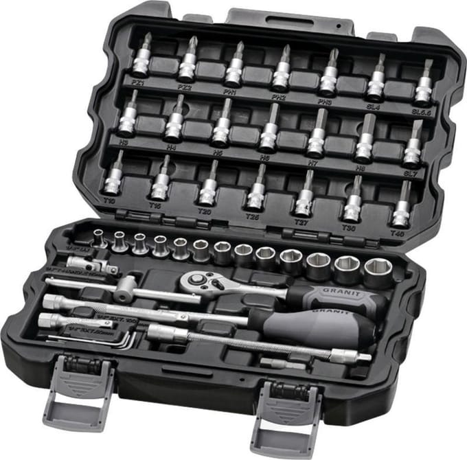GRANIT BLACK EDITION Dopsleutelset 1/4” - 45-delig - ratel - zeskantdoppen - inbussleutels