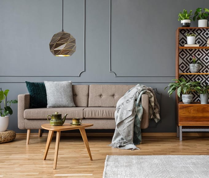 PALERMO Hanglamp PND-2424-1L-GR+GD - Modern Grijs Metaal E27